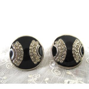 Gianni Versace (Authentic) Black & Rhinestone Round 1" Clip-on Vintage Earrings